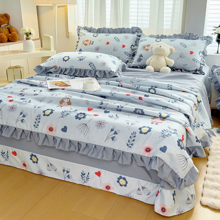 91家纺网 家纺一手货源 找家纺 找底底家纺 2025新款60S水洗天丝夏被夏凉被空调被床裙四件套 梦花田