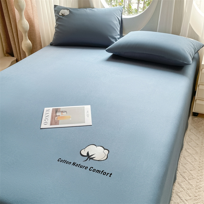 91家纺网 家纺一手货源 找家纺 布卢姆床垫 2025新款全棉纯棉烫画全棉老粗布床单凉席 棉朵-藏蓝