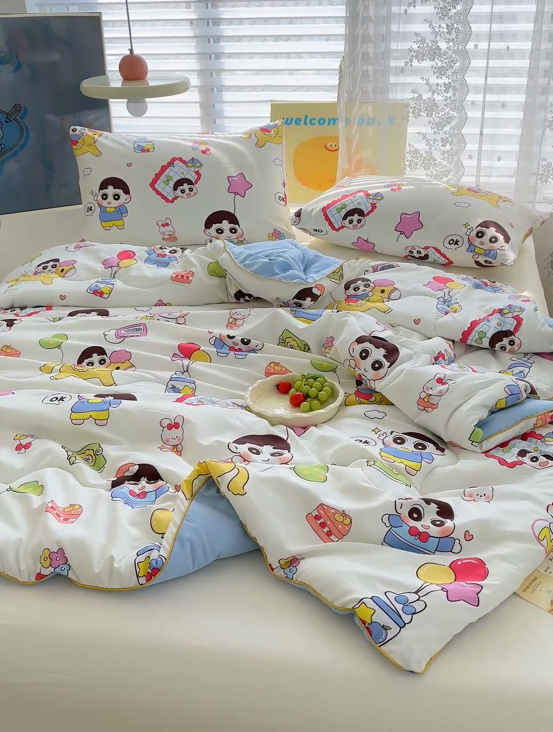 91家纺网 家纺一手货源 找家纺 美派工厂店2025新款水洗邹邹纱夏被 木马小新