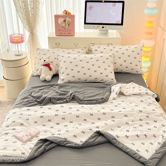 91家纺网 家纺一手货源 找家纺 美梦里 2025新款A类水洗棉棉花夏被 夏凉被空调被 蝴蝶结