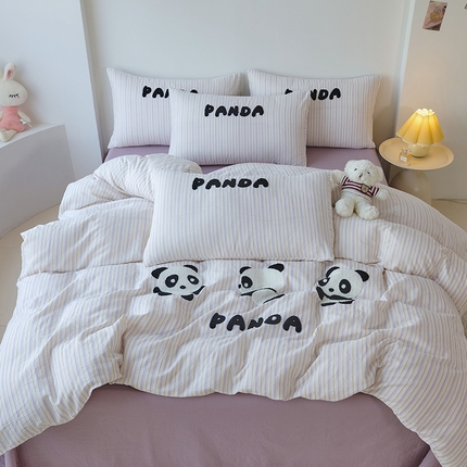 爱思佳2025新款全棉双层纱毛巾绣系列四件套 熊猫团子