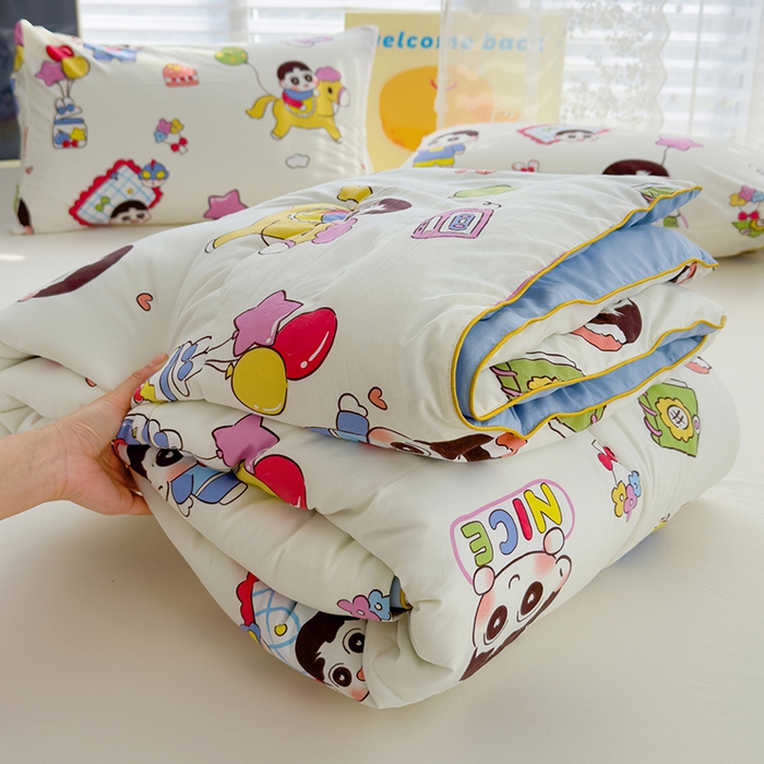 91家纺网 家纺一手货源 找家纺 美派工厂店2025新款水洗邹邹纱夏被 木马小新