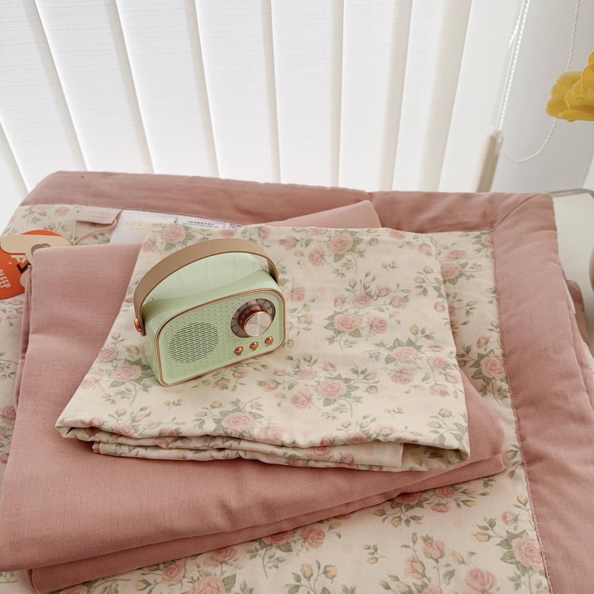 91家纺网 家纺一手货源 找家纺 于果 2025新款全棉双层纱夏被四件套 玫瑰米