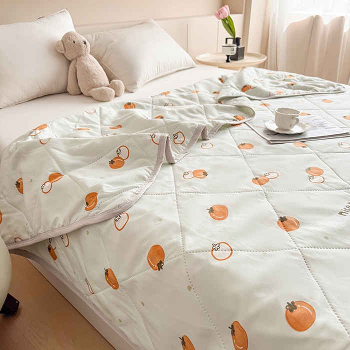 91家纺网 家纺一手货源 找家纺 薇玛仕 2025新款印花款小清新超声波大豆夏凉被空调被 柿柿如意