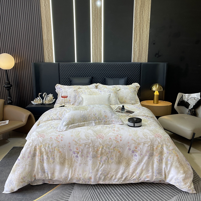 91家纺网 家纺一手货源 找家纺 莱豫2025新款50支莱赛尔天丝四件套 遇春雪米