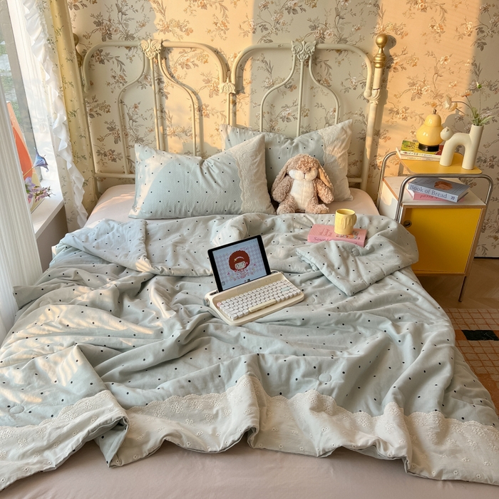 91家纺网 家纺一手货源 找家纺 （总）盼季家纺 新款夏季夏天蕾丝花边大豆纤维被夏凉被床单四件套空调被