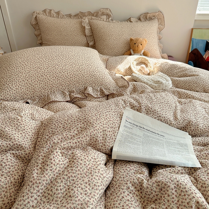 91家纺网 家纺一手货源 找家纺 2025新韩版花边全棉双层皱皱纱布四件套 紫鸢温柔