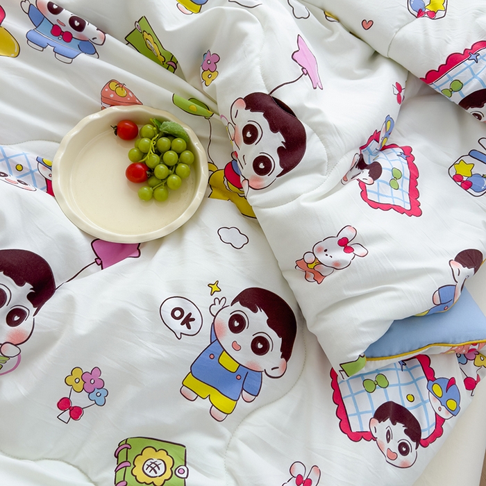 91家纺网 家纺一手货源 找家纺 美派工厂店2025新款水洗邹邹纱夏被 木马小新