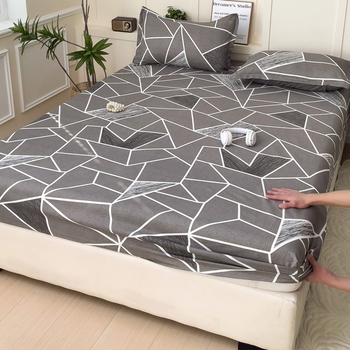 91家纺网 家纺一手货源 找家纺 朵朵家纺 2025新款亲肤棉芦荟棉床笠单床笠，磨毛床笠，印花床笠（可定制尺寸 ） 爱尚灰