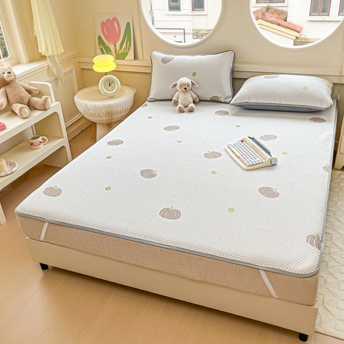 91家纺网 家纺一手货源 找家纺 芙绣 2025新款凉感丝提花学生凉席三件套 金瓜纳福