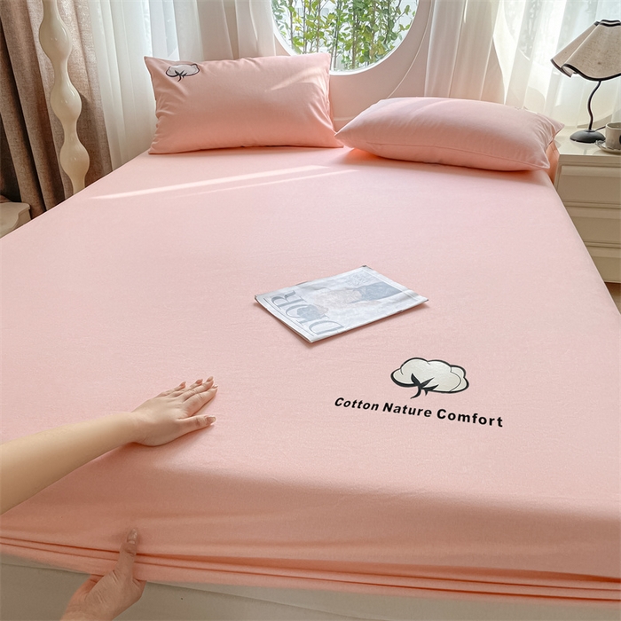 91家纺网 家纺一手货源 找家纺 布卢姆床垫 2025新款全棉烫画全棉老粗布床笠 棉朵-珊瑚粉