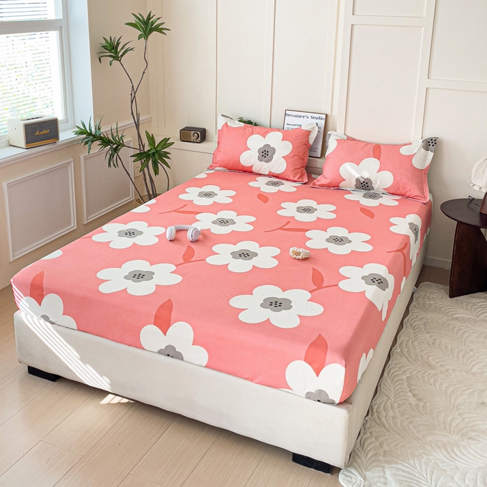91家纺网 家纺一手货源 找家纺 朵朵家纺 2025新款亲肤棉芦荟棉床笠单床笠，磨毛床笠，印花床笠（可定制尺寸 ） 春暖花开粉
