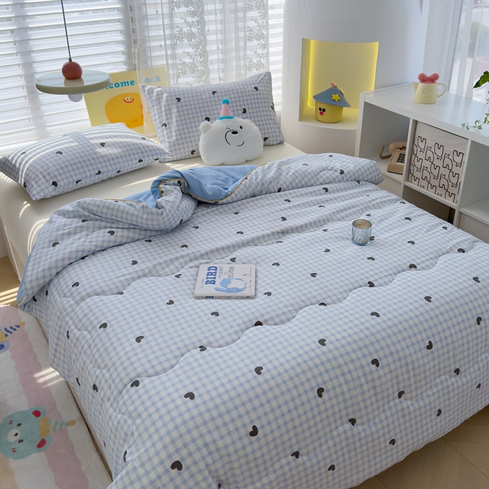 91家纺网 家纺一手货源 找家纺 美派工厂店2025新款水洗邹邹纱夏被 小幸运-蓝黑