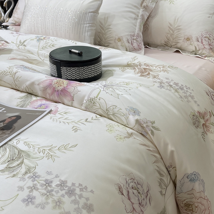 91家纺网 家纺一手货源 找家纺 莱豫2025新款50支莱赛尔天丝四件套 春日落樱