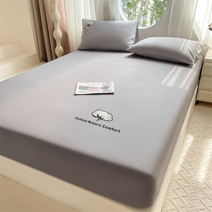 91家纺网 家纺一手货源 找家纺 布卢姆床垫 2025新款全棉烫画全棉老粗布床笠 棉朵-深灰