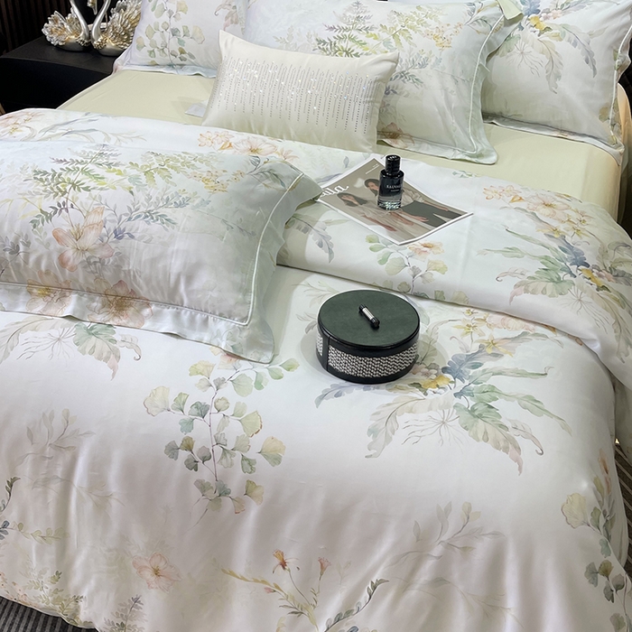 91家纺网 家纺一手货源 找家纺 莱豫2025新款50支莱赛尔天丝四件套 花岛邮局