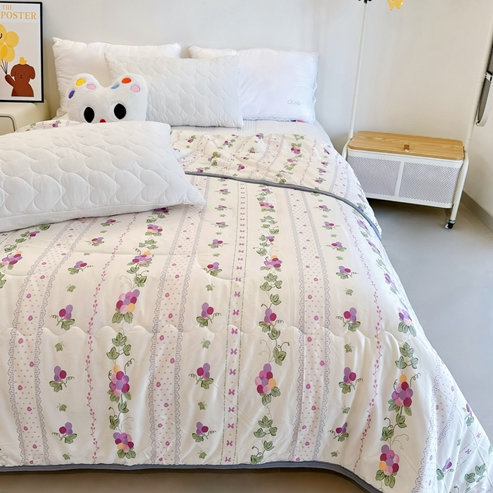 91家纺网 家纺一手货源 找家纺 兜米  2025夏季A类针织棉夏凉被小清新卡通双面针织棉空调被子被芯 小葡萄