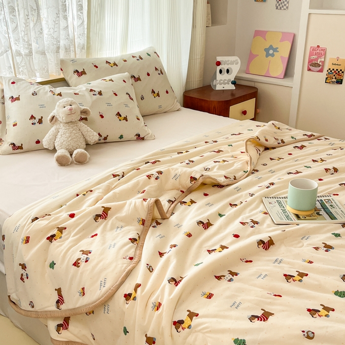 91家纺网 家纺一手货源 找家纺 葡萄家 2025新款A类母婴级大豆纤维牛奶丝针织棉夏凉被空调被-系列二 腊肠甜心