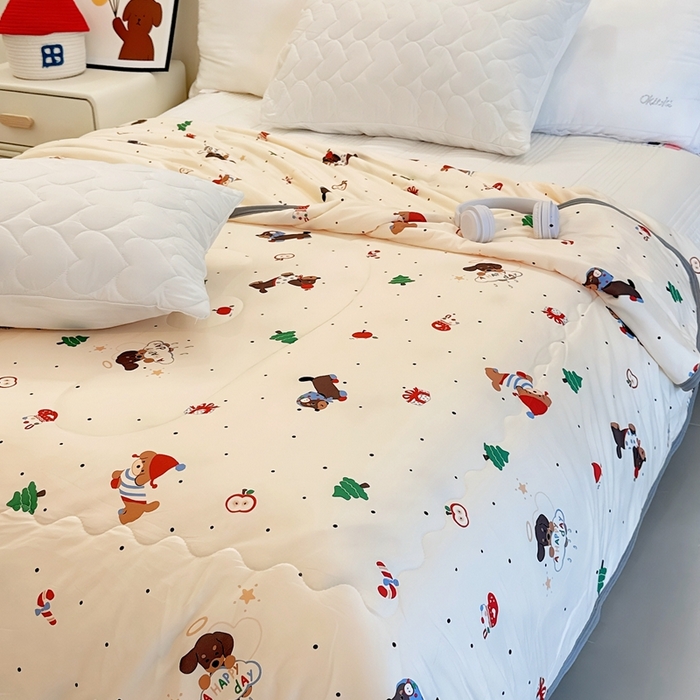 91家纺网 家纺一手货源 找家纺 兜米  2025夏季A类针织棉夏凉被小清新卡通双面针织棉空调被子被芯 平安小狗