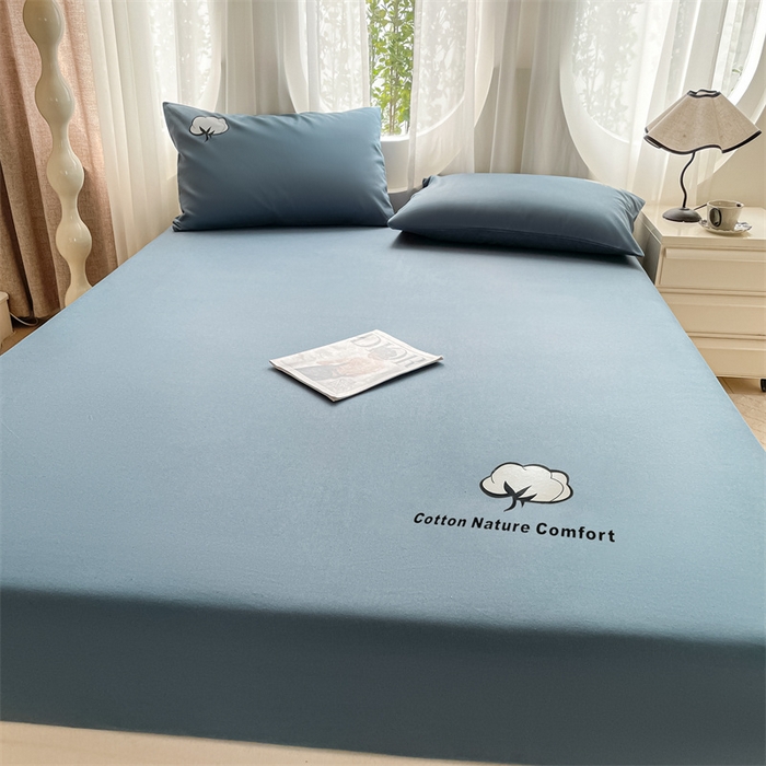 91家纺网 家纺一手货源 找家纺 布卢姆床垫 2025新款全棉烫画全棉老粗布床笠 棉朵-藏蓝