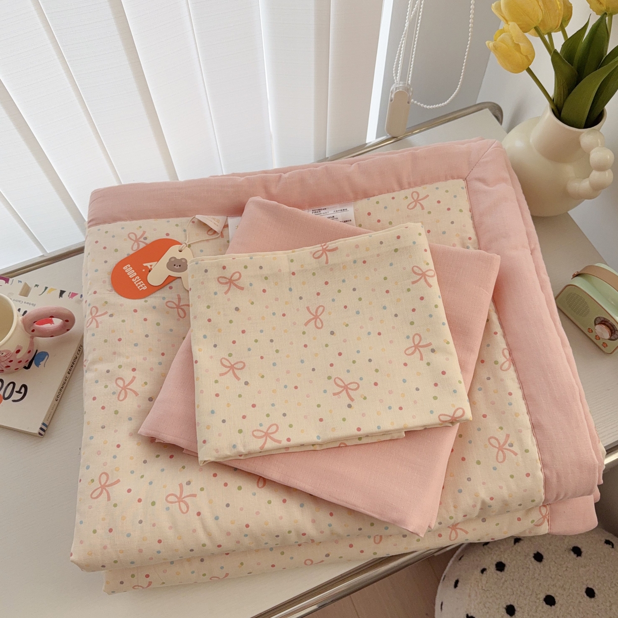 91家纺网 家纺一手货源 找家纺 于果 2025新款全棉双层纱夏被四件套 奶油派