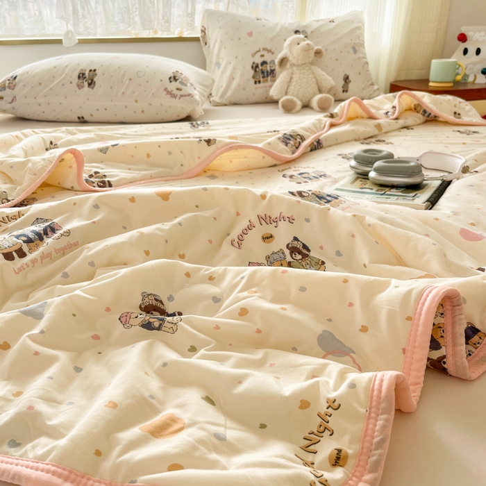 91家纺网 家纺一手货源 找家纺 葡萄家 2025新款A类母婴级大豆纤维牛奶丝针织棉夏凉被空调被-系列二 晚安熊