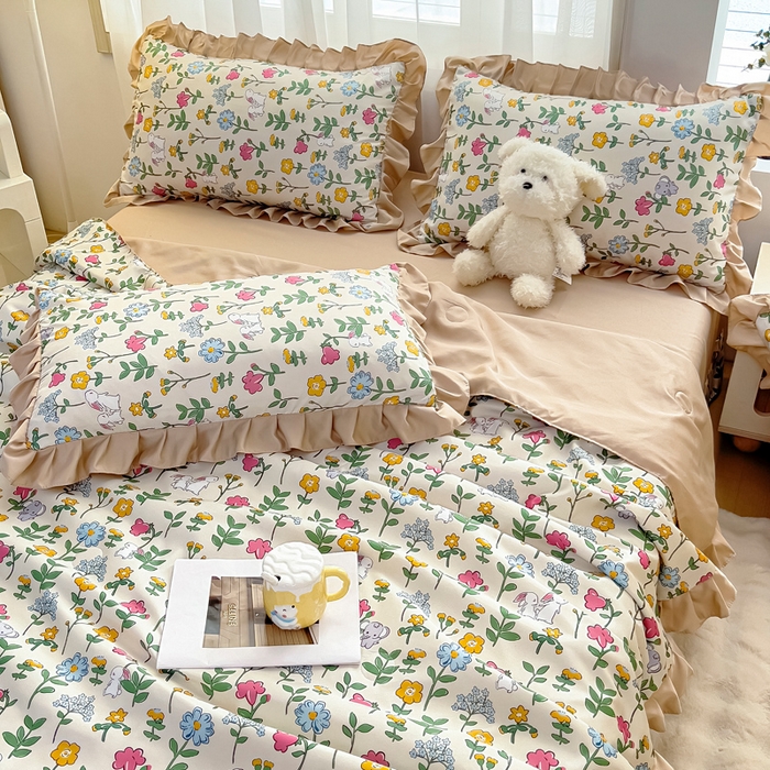 91家纺网 家纺一手货源 找家纺 找底底家纺 2025新款60S水洗天丝夏被夏凉被空调被床裙四件套 田园牧歌