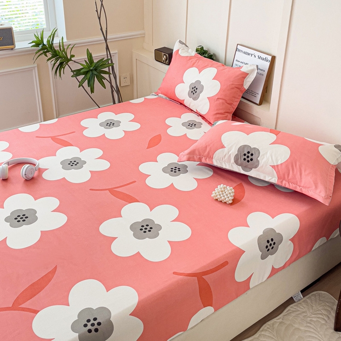 91家纺网 家纺一手货源 找家纺 朵朵家纺 2025新款亲肤棉芦荟棉床笠单床笠，磨毛床笠，印花床笠（可定制尺寸 ） 春暖花开粉