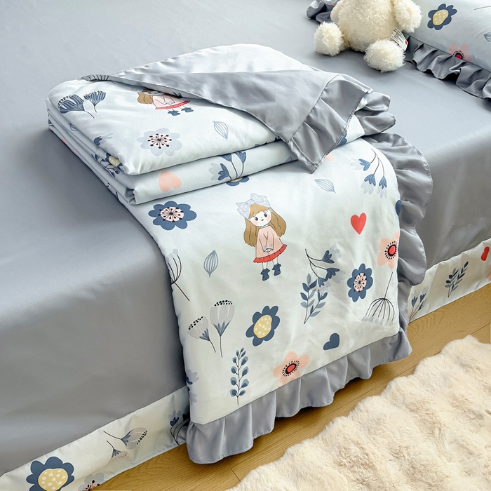 91家纺网 家纺一手货源 找家纺 找底底家纺 2025新款60S水洗天丝夏被夏凉被空调被床裙四件套 梦花田