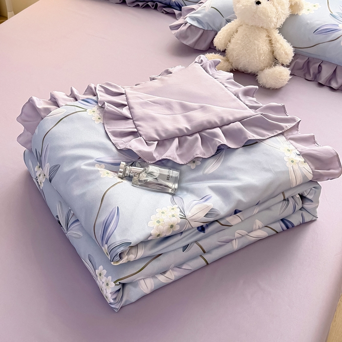 91家纺网 家纺一手货源 找家纺 找底底家纺 2025新款60S水洗天丝夏被夏凉被空调被床裙四件套 摇曳花香