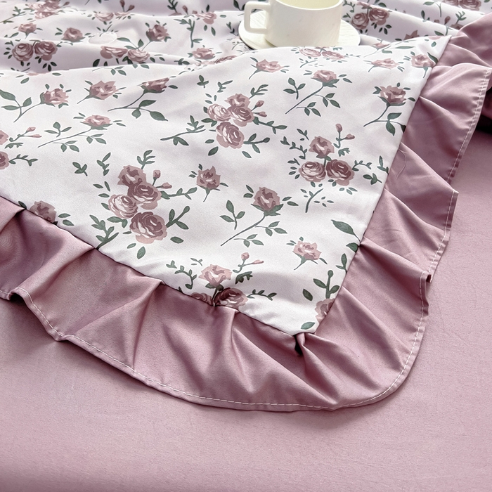 91家纺网 家纺一手货源 找家纺 找底底家纺 2025新款60S水洗天丝夏被夏凉被空调被床裙四件套 满园芬芳