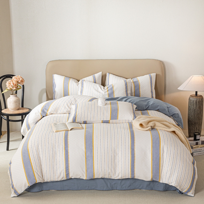 91家纺网 家纺一手货源 找家纺 九沐良品 2025新款全棉水洗棉提花四件套 简凝-蓝