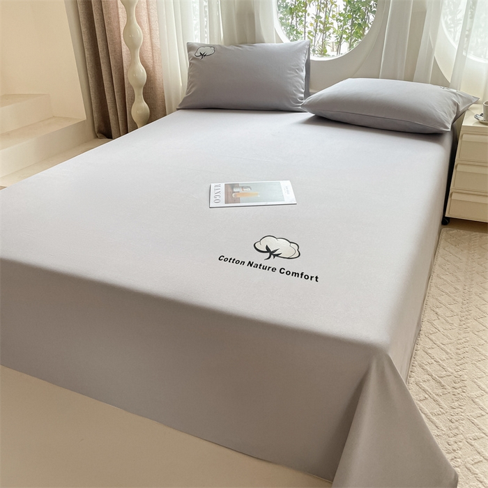 91家纺网 家纺一手货源 找家纺 布卢姆床垫 2025新款全棉纯棉烫画全棉老粗布床单凉席 棉朵-浅灰