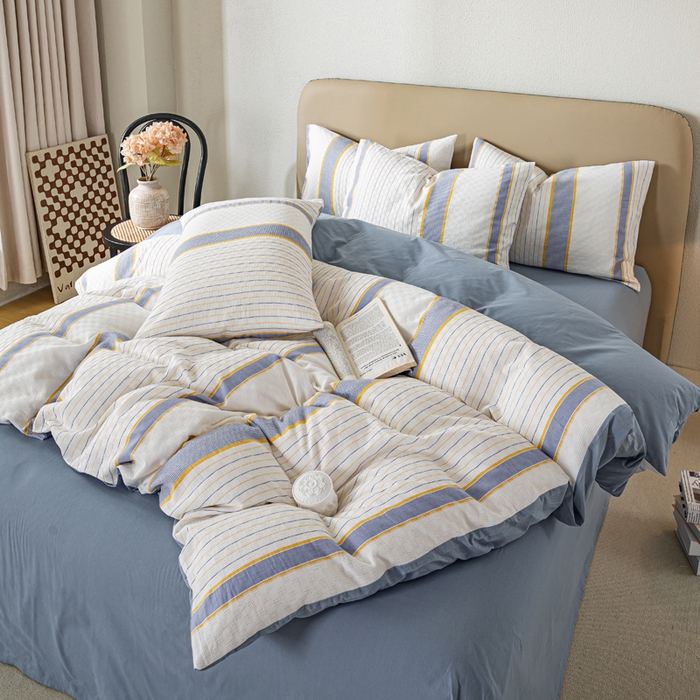 91家纺网 家纺一手货源 找家纺 九沐良品 2025新款全棉水洗棉提花四件套 简凝-蓝