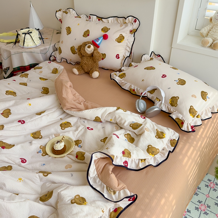 91家纺网 家纺一手货源 找家纺 慕尚 2025新款云感棉花边夏凉被空调被 熊耶