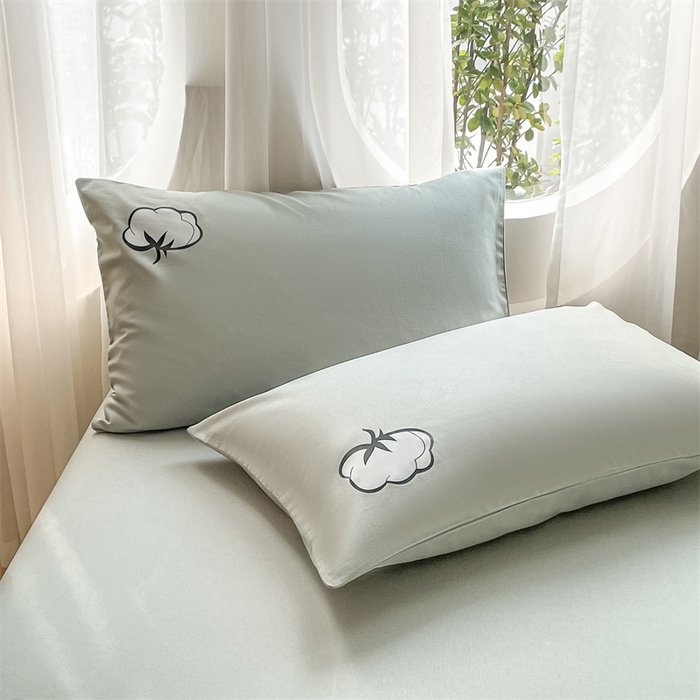 91家纺网 家纺一手货源 找家纺 布卢姆床垫 2025新款全棉烫画全棉老粗布床笠 棉朵-松绿