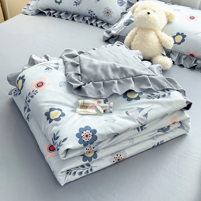 91家纺网 家纺一手货源 找家纺 找底底家纺 2025新款60S水洗天丝夏被夏凉被空调被床裙四件套 梦花田