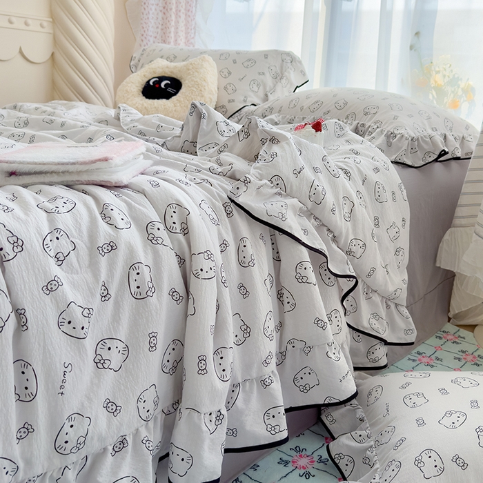 91家纺网 家纺一手货源 找家纺 欧尚2025新款BYS-云感纱MEB夏被四件套系列 MEB-猫咪恋人