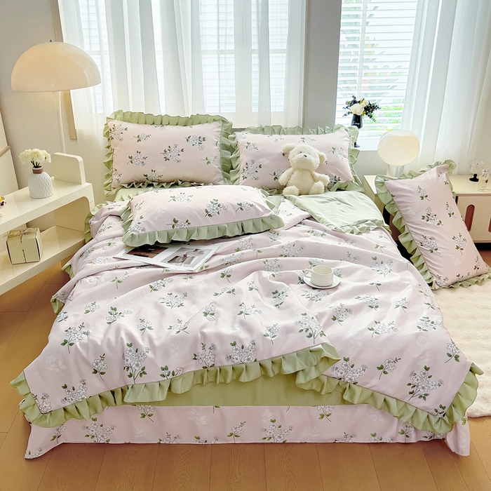 91家纺网 家纺一手货源 找家纺 找底底家纺 2025新款60S水洗天丝夏被夏凉被空调被床裙四件套 盛夏