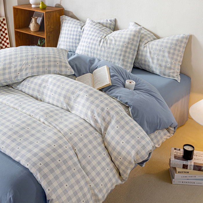 91家纺网 家纺一手货源 找家纺 2025新款全棉水洗棉双层纱印花四件套 伯克利-蓝