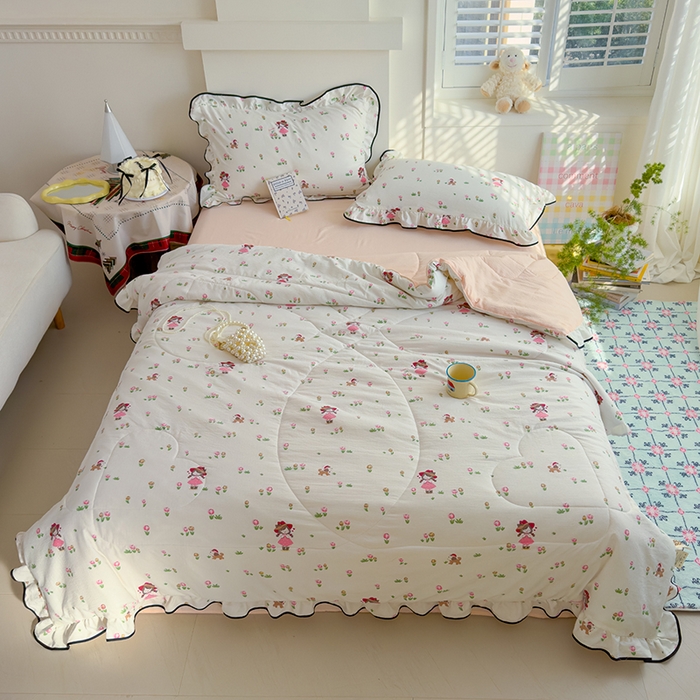 91家纺网 家纺一手货源 找家纺 慕尚 2025新款云感棉花边夏凉被空调被 小仙女