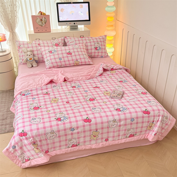 91家纺网 家纺一手货源 找家纺 美梦里 2025新款A类水洗棉棉花夏被 夏凉被空调被 甜心樱桃