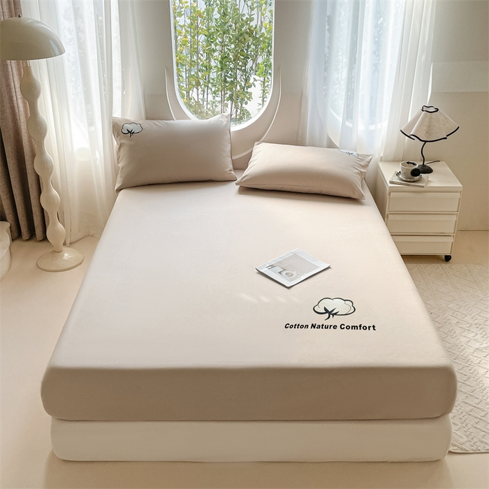 91家纺网 家纺一手货源 找家纺 布卢姆床垫 2025新款全棉烫画全棉老粗布床笠 棉朵-卡其