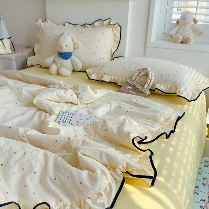 91家纺网 家纺一手货源 找家纺 慕尚 2025新款云感棉花边夏凉被空调被 彩色小圆点