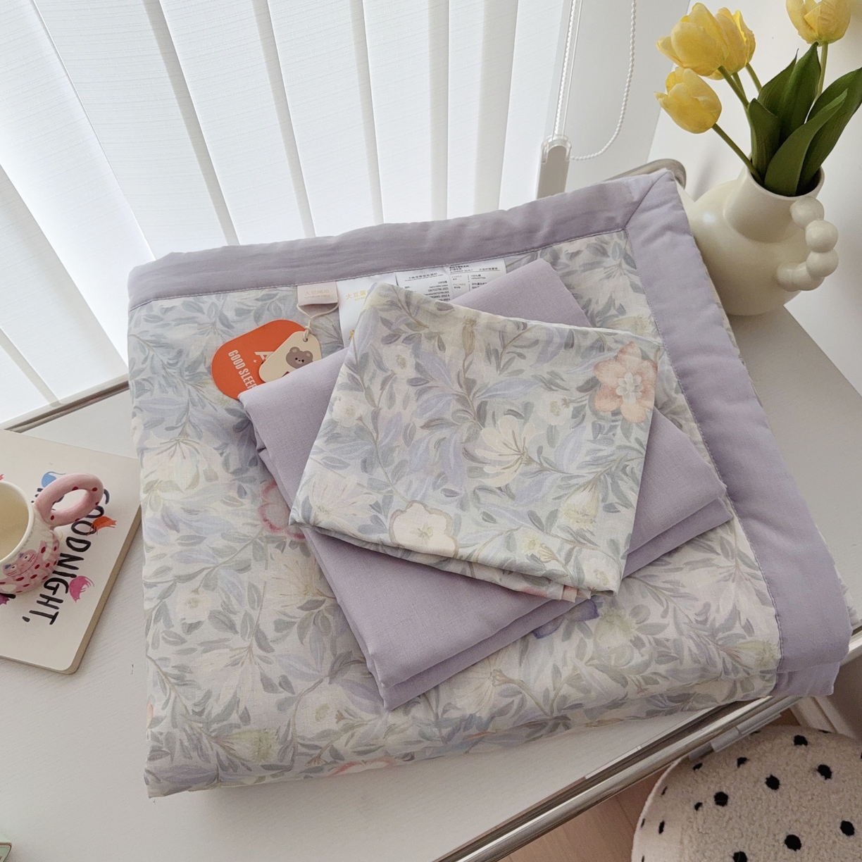 91家纺网 家纺一手货源 找家纺 于果 2025新款全棉双层纱夏被四件套 野漫蓝