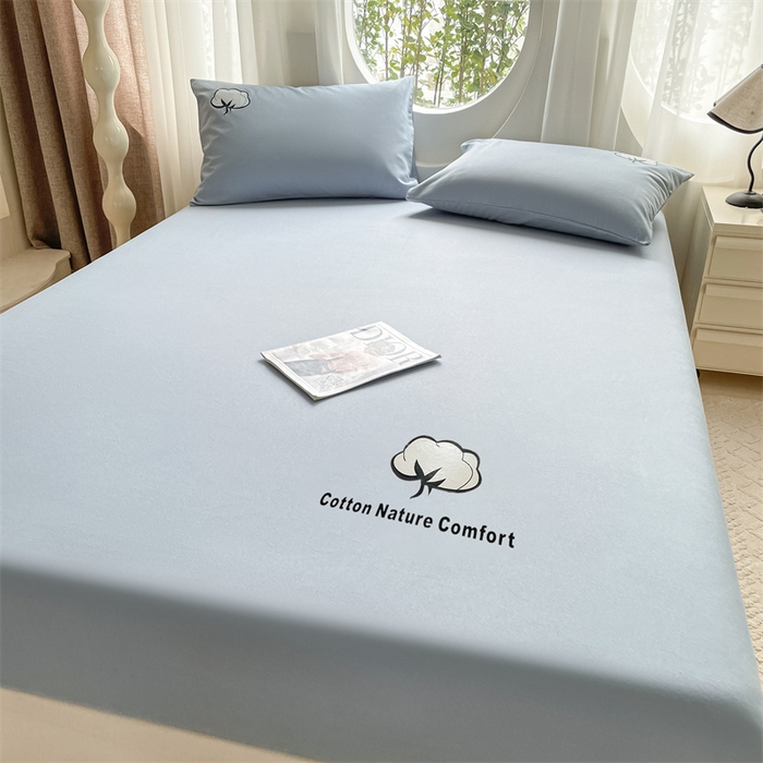 91家纺网 家纺一手货源 找家纺 布卢姆床垫 2025新款全棉烫画全棉老粗布床笠 棉朵-蓝灰