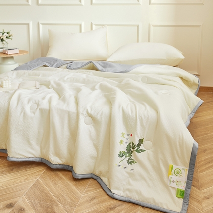 欧雅搁家纺 2025新款纯色艾草驱蚊夏凉被 奶油黄