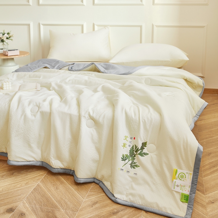 91家纺网 家纺一手货源 找家纺 欧雅搁家纺 2025新款纯色艾草驱蚊夏凉被 奶油黄