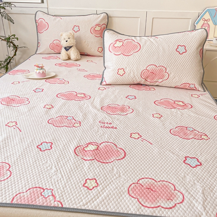 91家纺网 家纺一手货源 找家纺 川悦生活 2025新款大版冰豆豆凉豆豆凉席 粉星星