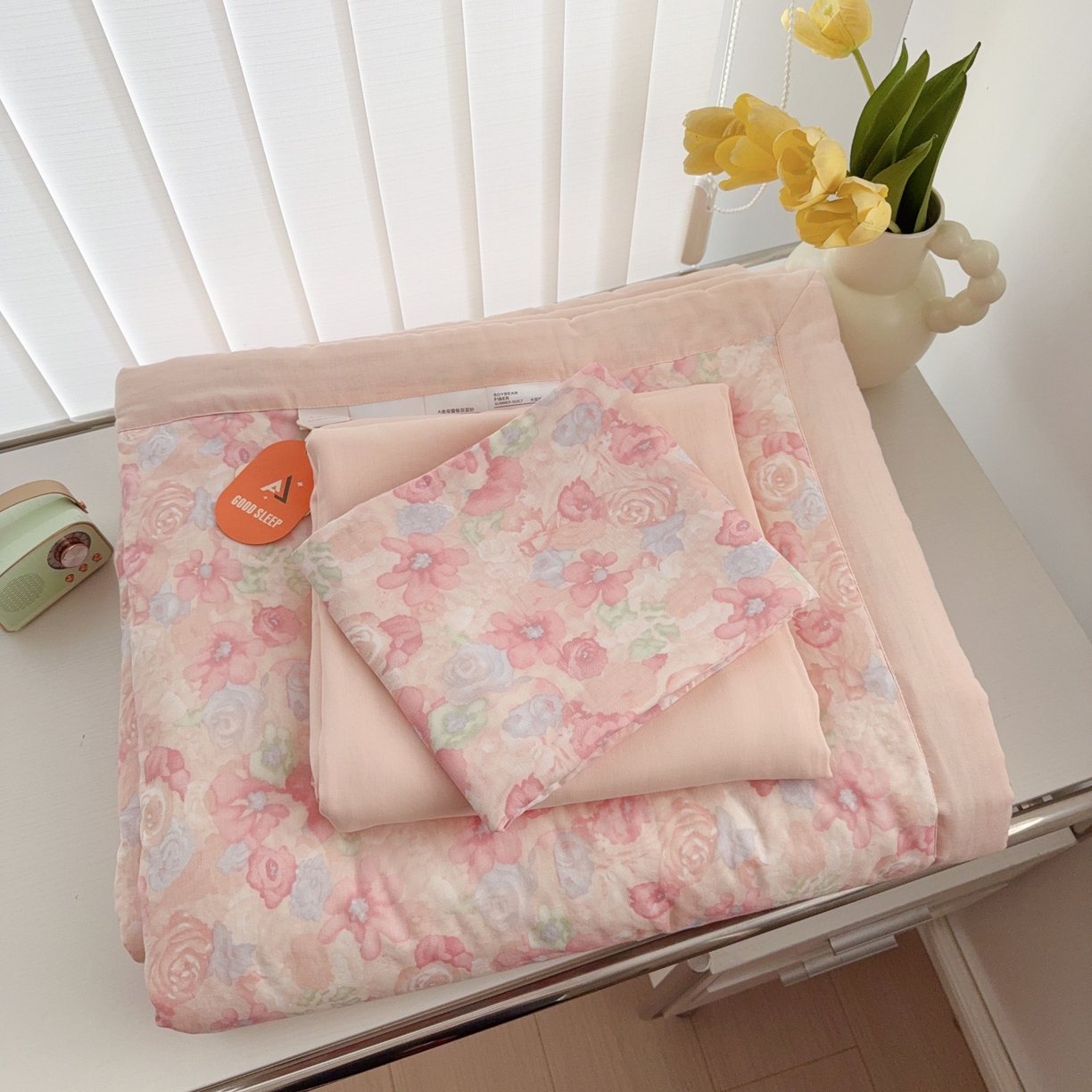 91家纺网 家纺一手货源 找家纺 于果 2025新款全棉双层纱夏被四件套 花汀